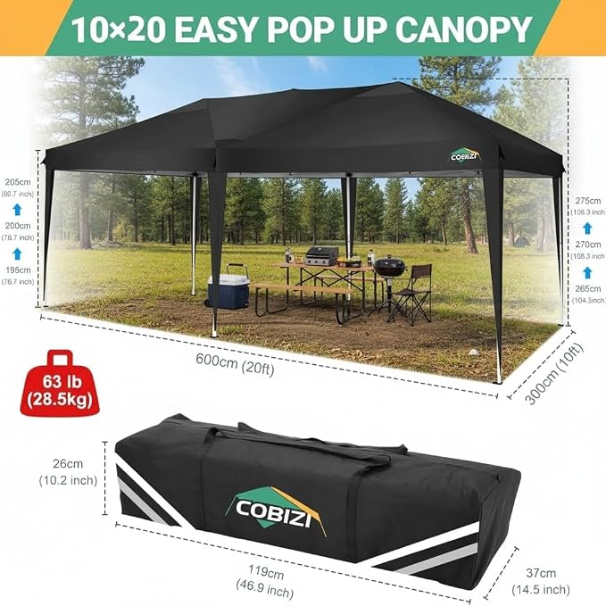 COBIZI 10x20 Pop Up Canopy Tent Commercial Instant Shelter - Image 4