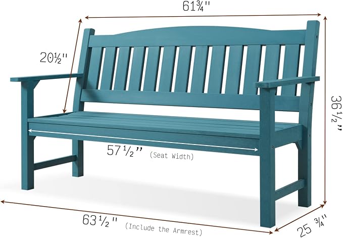 Psilvam 3-Person Outdoor Memorial Bench, All-Weather Poly Lumber Garden Bench - Image 3