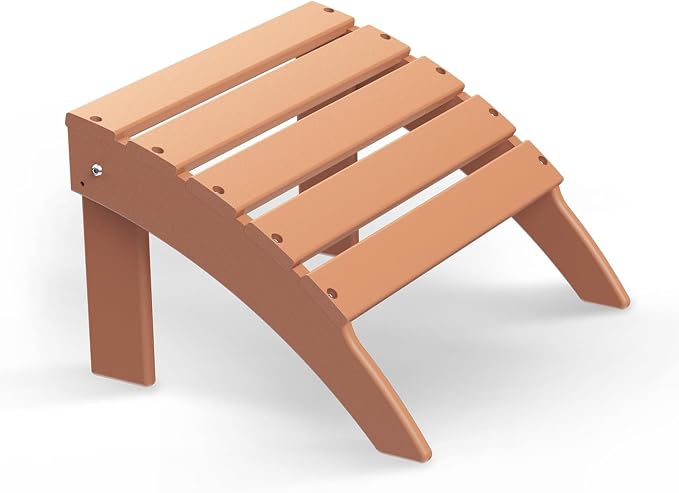 BRIOPAWS Adirondack Ottoman | Folding | HDPE Plastic | Teak Outdoor Foot Rest | by BRIOPAWS