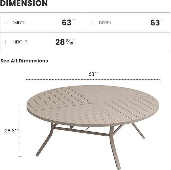 Patio Dining Table for 8-10, Round Metal Outdoor Table - Image 3