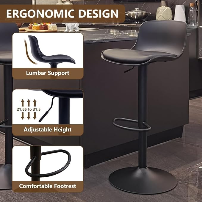 Kidol & Shellder Bar Stools Set of 4 Adjustable Swivel Counter Height Stools - Image 8