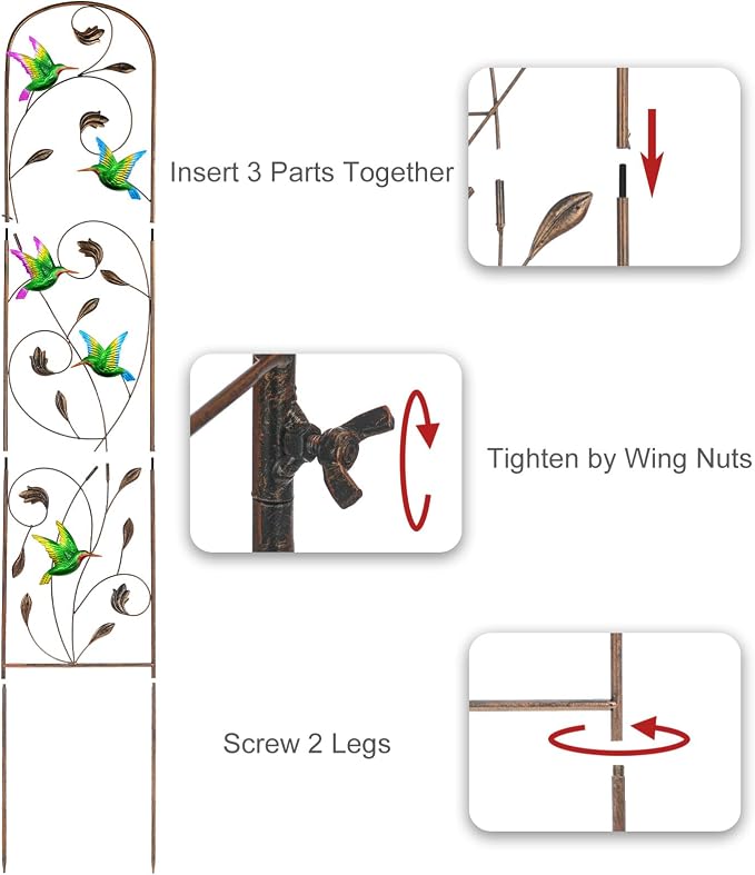 SUNNYPARK Set of 2 Hummingbird Metal Garden Trellis - Image 4