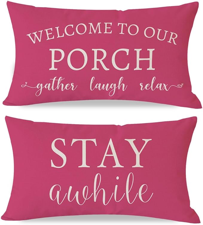 PANDICORN Welcome to Our Porch Stay Awhile Outdoor Lumbar Decorative Throw by PANDICORN