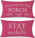PANDICORN Welcome to Our Porch Stay Awhile Outdoor Lumbar Decorative Throw by PANDICORN