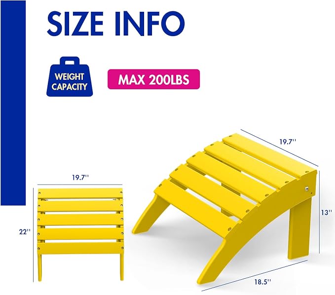 BRIOPAWS Adirondack Ottoman | Folding | HDPE Plastic | Yellow Outdoor Foot Rest - Image 3