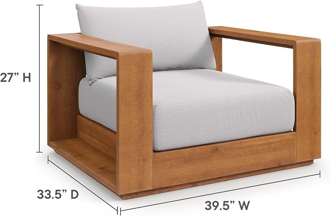 Modway Tahoe Acacia Wood 5-Piece Outdoor Patio Furniture Set in Natural Light - Image 7