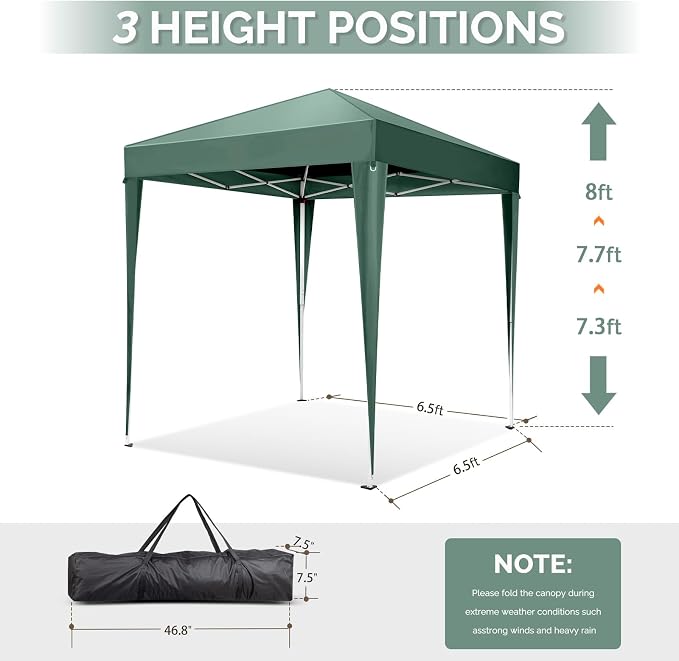 VINGLI 6.5x6.5 Pop Up Canopy Tent, Outdoor Tent Canopies Foldable Portable - Image 3