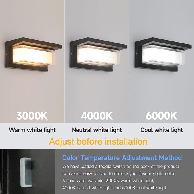 4 Pack 24W LED Outdoor Wall Lights Exterior/Interior Adjustable 3-Color Sconces - Image 6