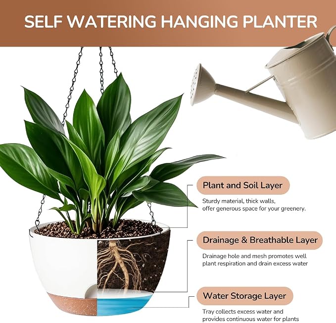 Hanging Planter for Indoor Plants, 10 Inch Self-Watering Hanging Planters - Image 3