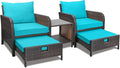 LEVELEVE Balcony Furniture 5 Piece Patio Conversation Set, PE Wicker Rattan by Enjoyyourlife