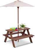 HONEY JOY Kids Picnic Table, Outdoor Wooden Bench Set w/Removable Umbrella by HONEYJOY