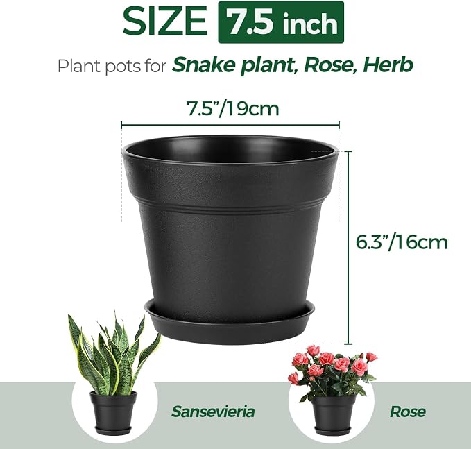 T4U 7.5 Inch Plant Pots 6 Pcs, Flower Pots - Image 2