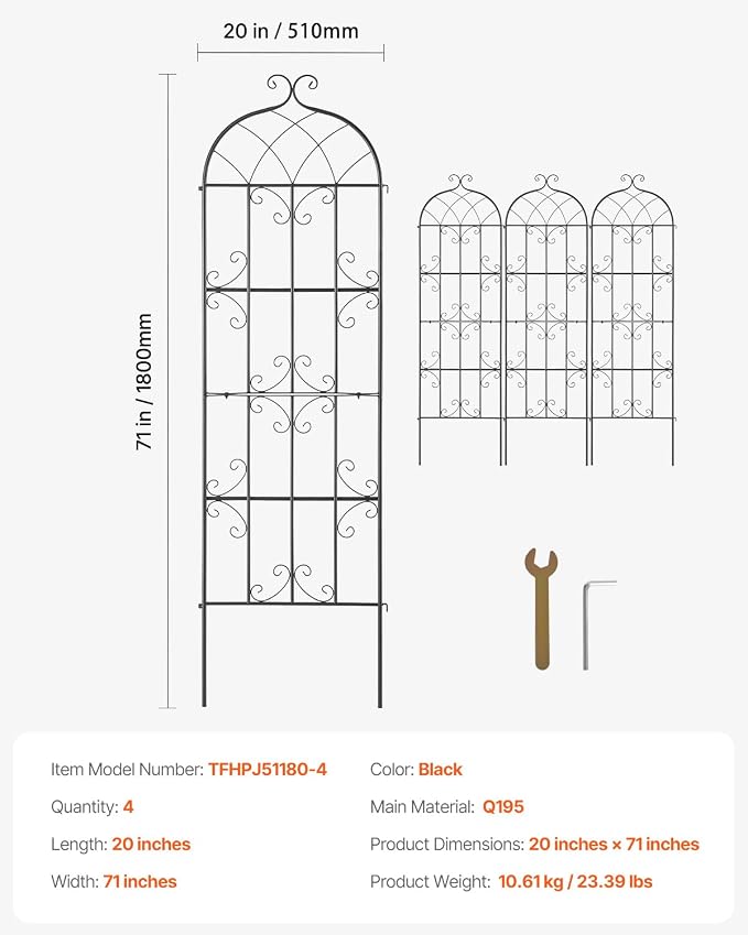 VEVOR 71 x 20 in, 4 Packs Rustproof Metal Garden Flower Trellis, Outdoor - Image 7