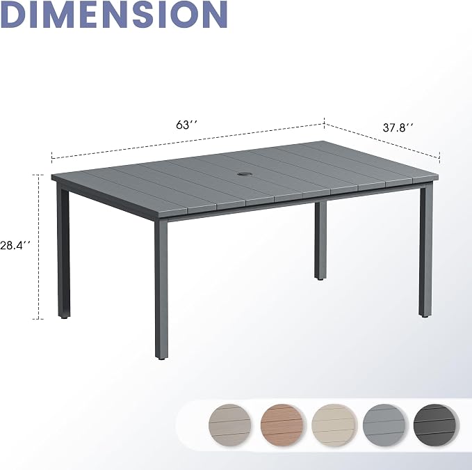 VICLLAX Outdoor Table for 6, Metal Patio Dining Table - Image 2