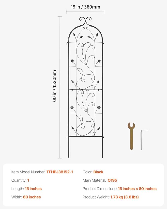 VEVOR 60 x 15 in, Rustproof Metal Garden Flower Trellis, Outdoor Climbing Rose - Image 7