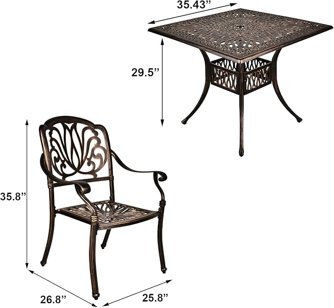 TITIMO 5-Piece Cast Aluminum Outdoor Patio Dining Set, 4 Pattern Chairs and - Image 3