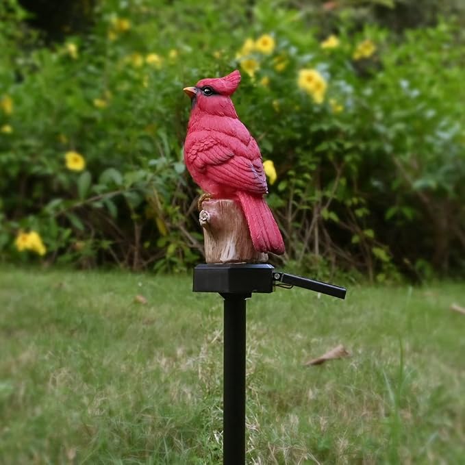 Cardinal Garden Decor Red Bird Figurine Memorial Solar Light Outdoor Stake - Image 3
