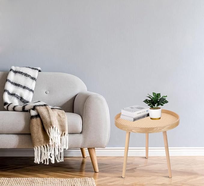 Round Coffee Table Set of 2, Natural Boho Coffee Tables, Small Mid Century - Image 8