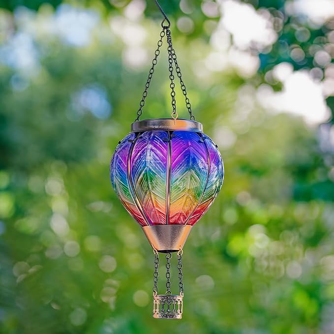DREAMSOUL Hot Air Balloon Solar Lantern, Glass Outdoor Lantern Hanging Solar - Image 2