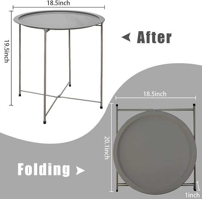 Garden 4 you End Table Metal Side Table Grey Round Folding Tray Cyan Sofa Small - Image 3