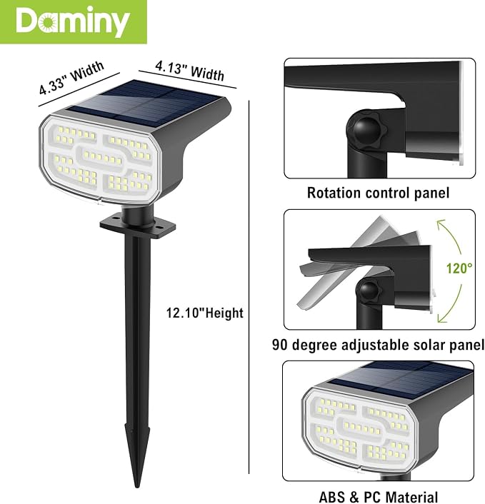 DAMINY Solar Spotlights Waterproof IP65, Auto On/Off, 3000K 2 Lighting Modes - Image 9