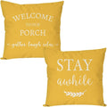 PANDICORN Welcome to Our Porch Stay Awhile Farmhouse Decorative Throw Pillow by PANDICORN