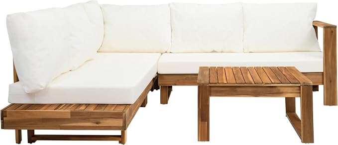 4 Pieces Patio Conversation Set, Outdoor Acacia Wood Sectional Patio Sofa Set - Image 7
