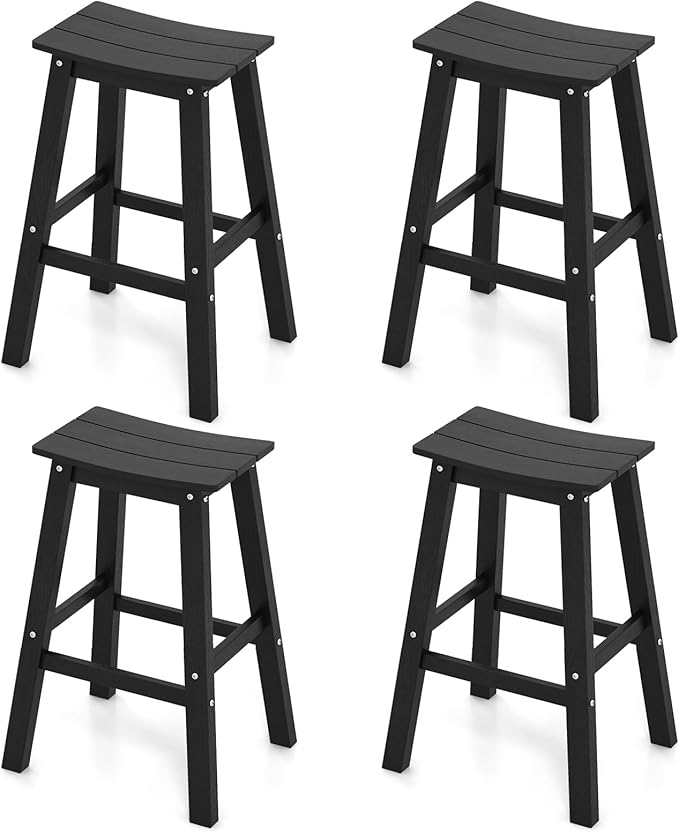 Tangkula Patio Bar Stools Set of 4, 29 Inch HDPE Bar Height Armless Saddle by TANGKULA