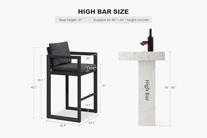 PURPLE LEAF Outdoor Bar Stools Set of 2 31 Inch Modern Aluminum Barstools - Image 2