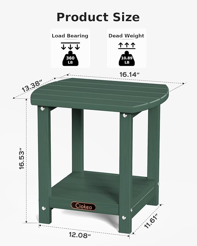 Ciokea Adirondack Outdoor Side Table, 2-Tier Sturdy Patio End Table Weather - Image 3