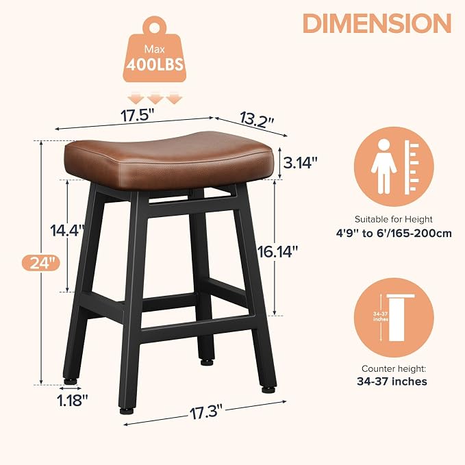 Counter Height Bar Stools Set of 2, 24 Inch Barstools - Image 2
