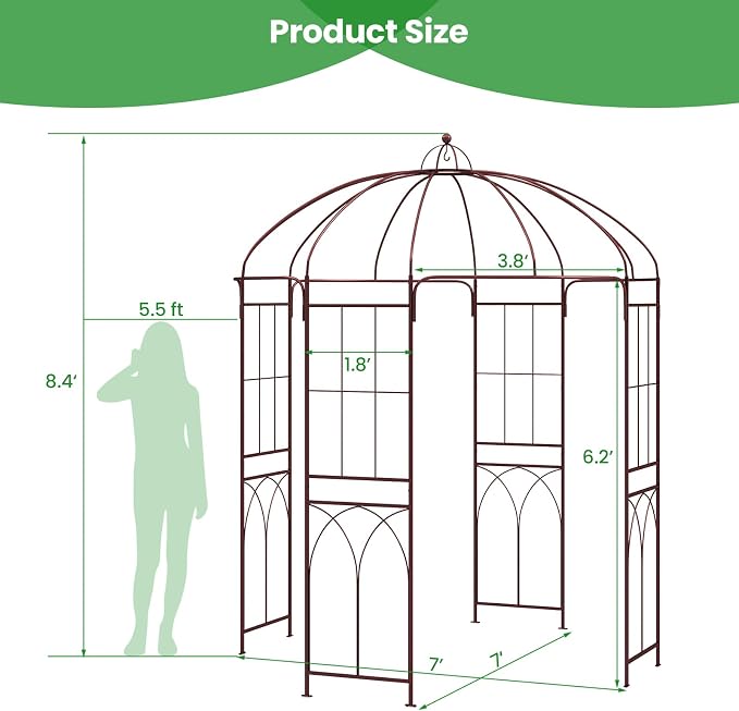 Moccha Birdcage Shape Garden Arch, 8.4’ H x 7’ W Pergola Pavilion Arch - Image 8