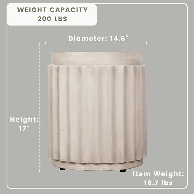 Afterglow Terrafab Material Outdoor Round Side Table, Natural Decorative Garden - Image 3