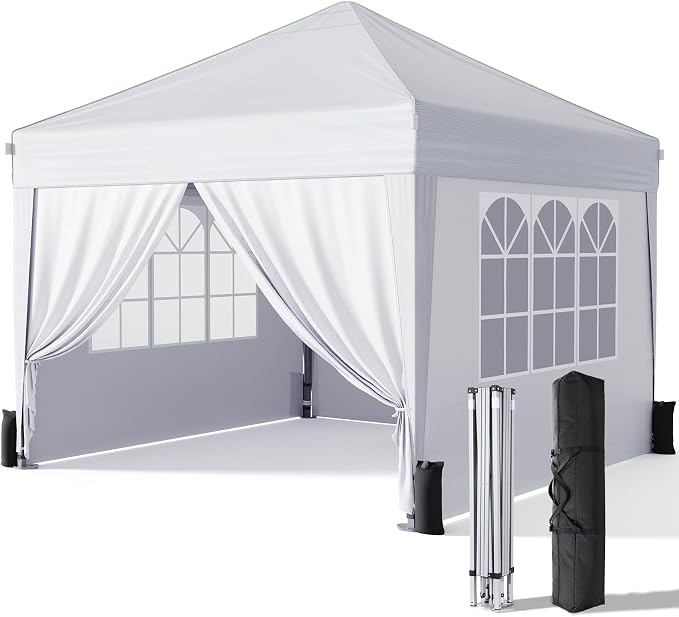 10x10 Pop Up Canopy with Sidewalls, Outdoor Instant Canopy Tent with Carry Bag by Driftalia