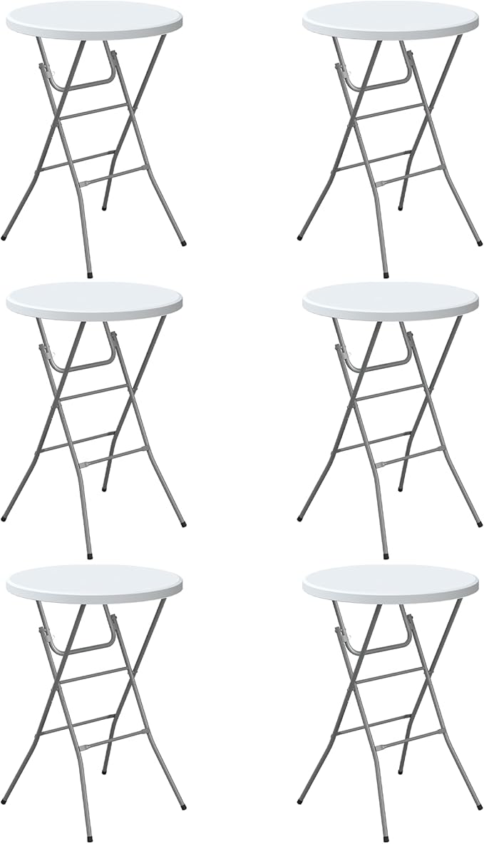 Round Folding Table, Portable Plastic Table w/Thick Table Top, Metal Frame by IWDOO