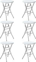 Round Folding Table, Portable Plastic Table w/Thick Table Top, Metal Frame by IWDOO