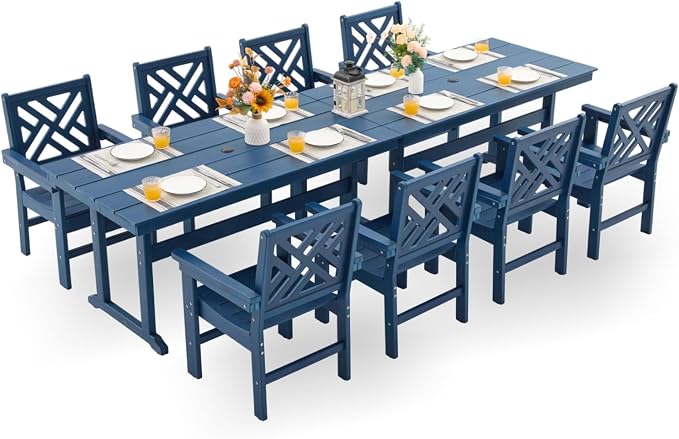 HDPE Dining Table Set for 8, 10-Piece Outdoor Table and Chairs Include 8 Dining by Unknown