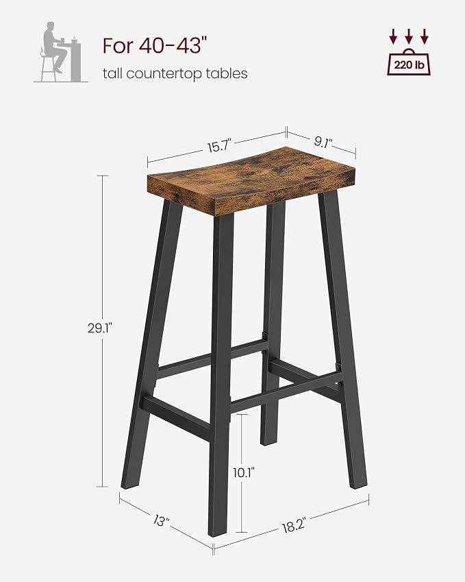 VASAGLE Bar Stools Set of 2, Counter Height Stools, Bar Chairs - Image 3