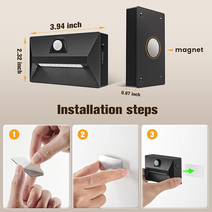 VOLISUN Motion Sensor Stair Light Rechargeable 8 Pack, Night Lights 3 Modes & 3 - Image 7