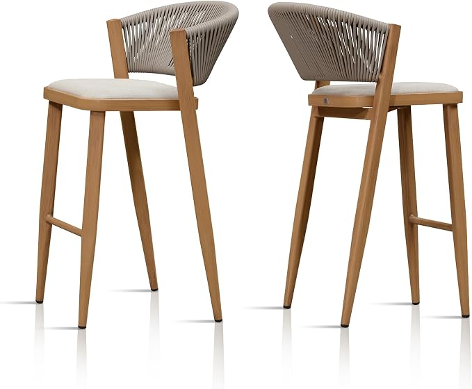 PURPLE LEAF Bar Stool Set of 2 Outdoor Bar Chairs Rattan Bar Height Stools Hold by PURPLELEAF