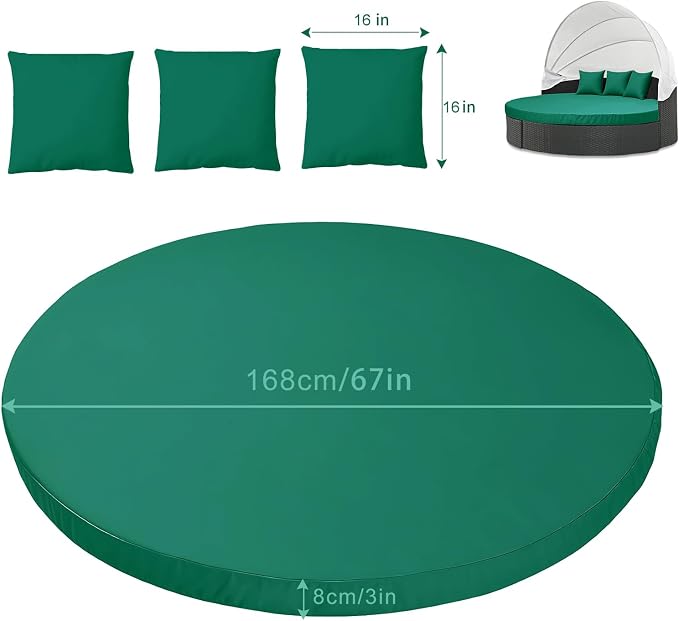 MICTONY Outdoor Daybed Cushion Cover, Sun Bed Round Cushion ONLY, Ink Green - Image 2