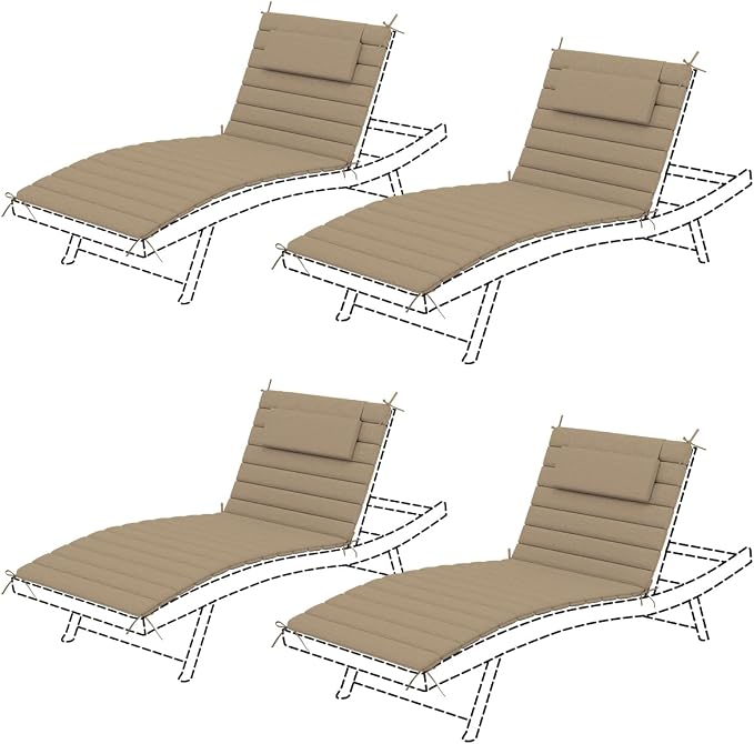 Sundale Outdoor Olefin Quilted Lounge Cushion Set of 4, Patio Foldable Chaise by SundaleOutdoor