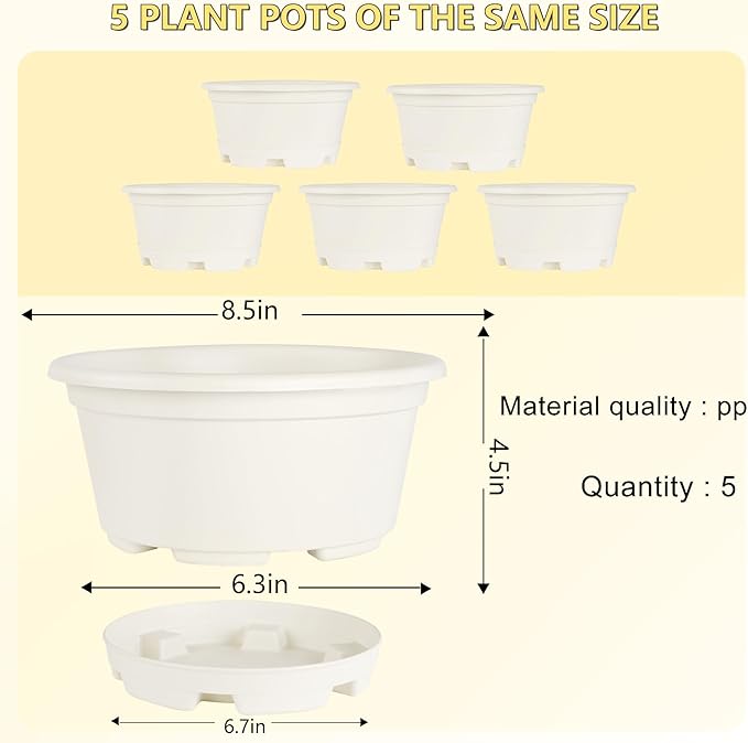5 Pack 8.5 inch Plant Pot, Outdoor Flower Pots, Plastic pots - Image 2