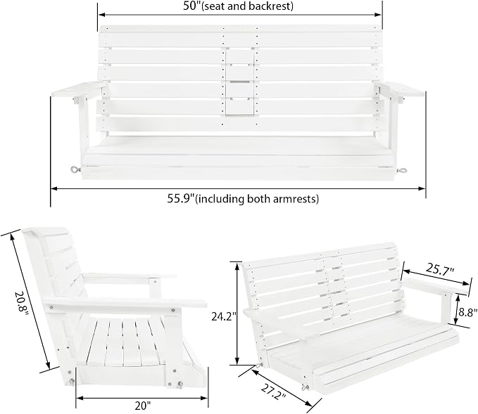Poly Lumber 2-Seat Porch Swing, HIPS 4.5-Feet Bench Swing - Image 2