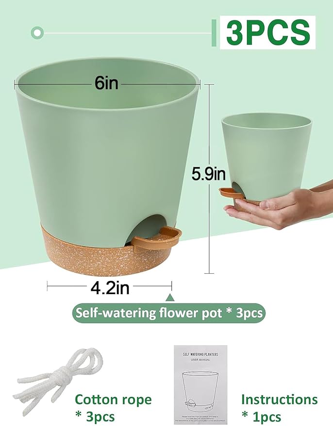 Aulock 6in Self Watering Pots for Indoor Plants - Image 6