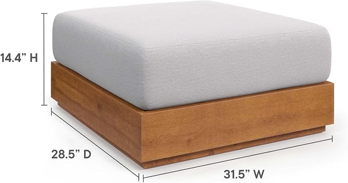Modway Tahoe Acacia Wood Outdoor Ottoman in Natural Light Gray - Image 8