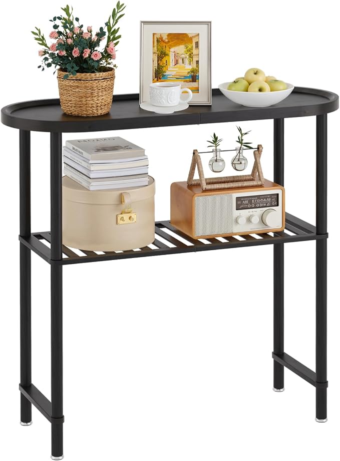 Narrow Hallway Table for Entryway, Small Console Table Black 30.7", Bamboo - Image 9