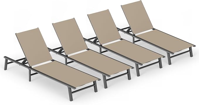 Ciokea Foldable Outdoor Lounge Chair Set of 4, No Assembly Aluminum Chaise by CIOKEA