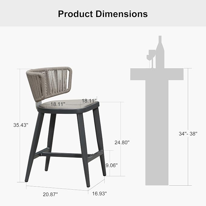 PURPLE LEAF Outdoor Counter Height Bar Stool Set of 2 Modern Rattan Bar Chairs - Image 2