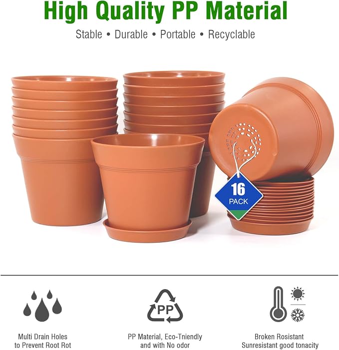 WOUSIWER 16 Pack 6 inch Plastic Planters, Plastic Indoor Planter Flower Pots - Image 5